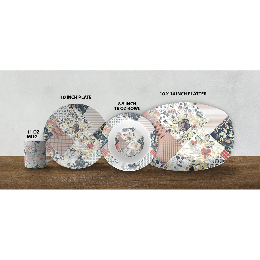 Peach Cream Black 10x22 Microwave Safe Dinner Set D967