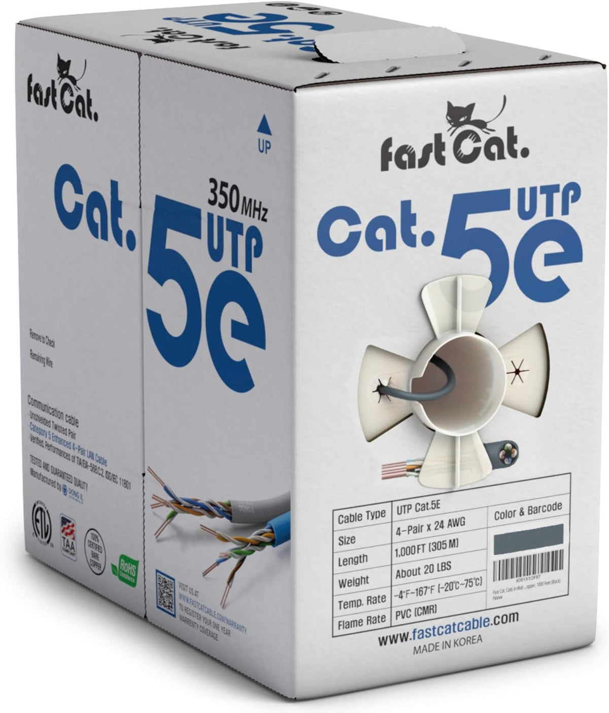 Cat5e Ethernet Cable 1000ft - 24 AWG CMR Bare Copper UTP LAN Cable (Orange) E2405