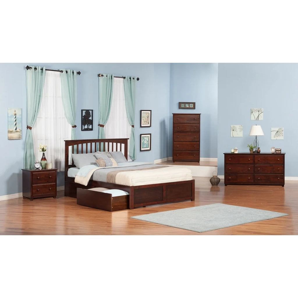 King Platform Bed with 2 Drawers in Walnut L643