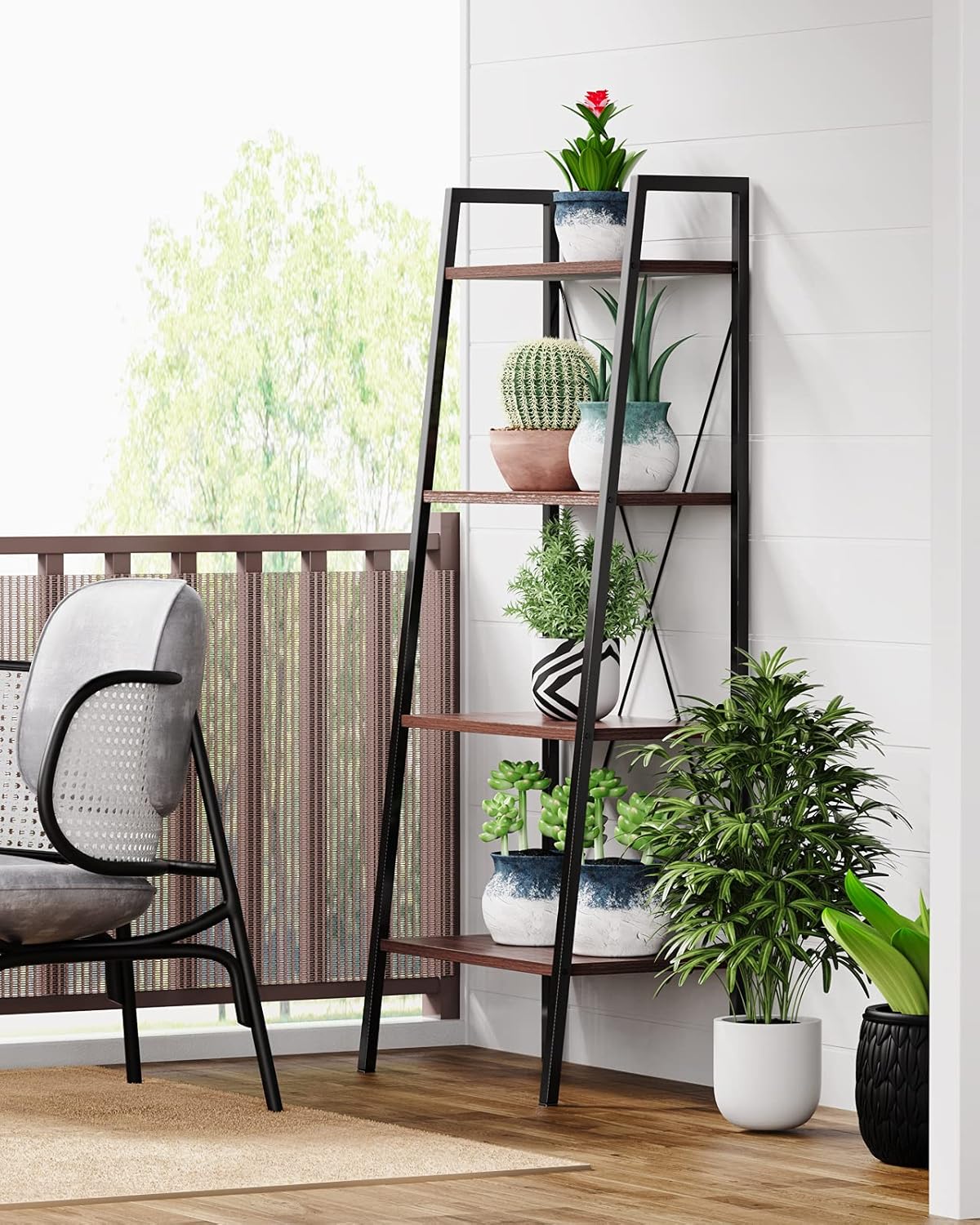 4-Tier Industrial Ladder Bookcase C974