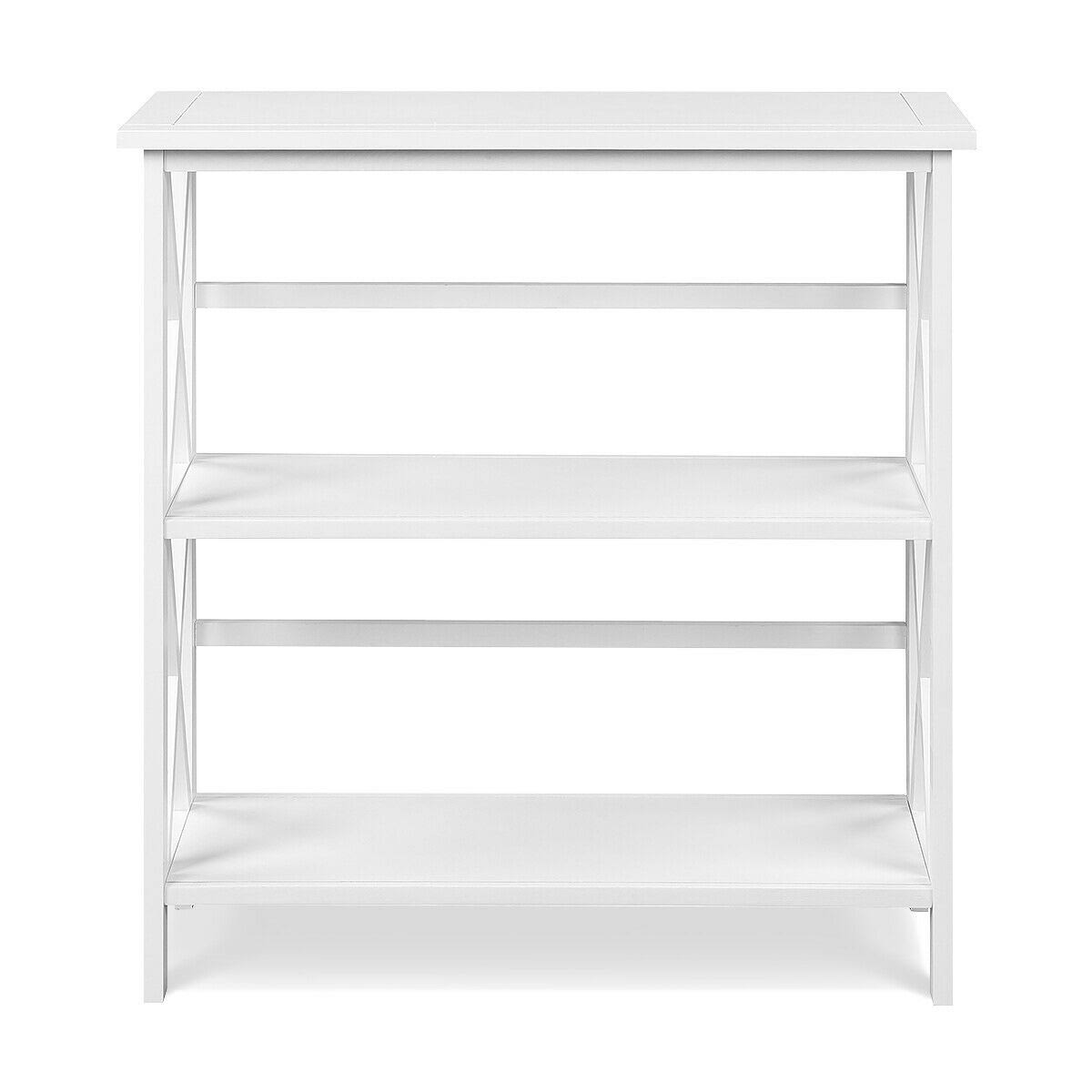 3-Tier White Wooden Open Shelf Bookcase O7471