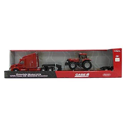 Big Farm Peterbilt Model 579 Semi with Lowboy and Case IH MX305 Tractor Backhoe Loader F4594