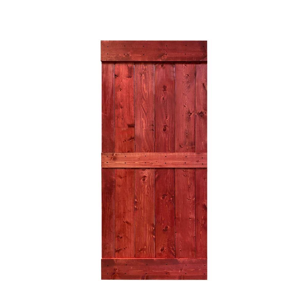 Solid Cherry Red Stained Pine Wood Interior Sliding Barn Door Slab P350
