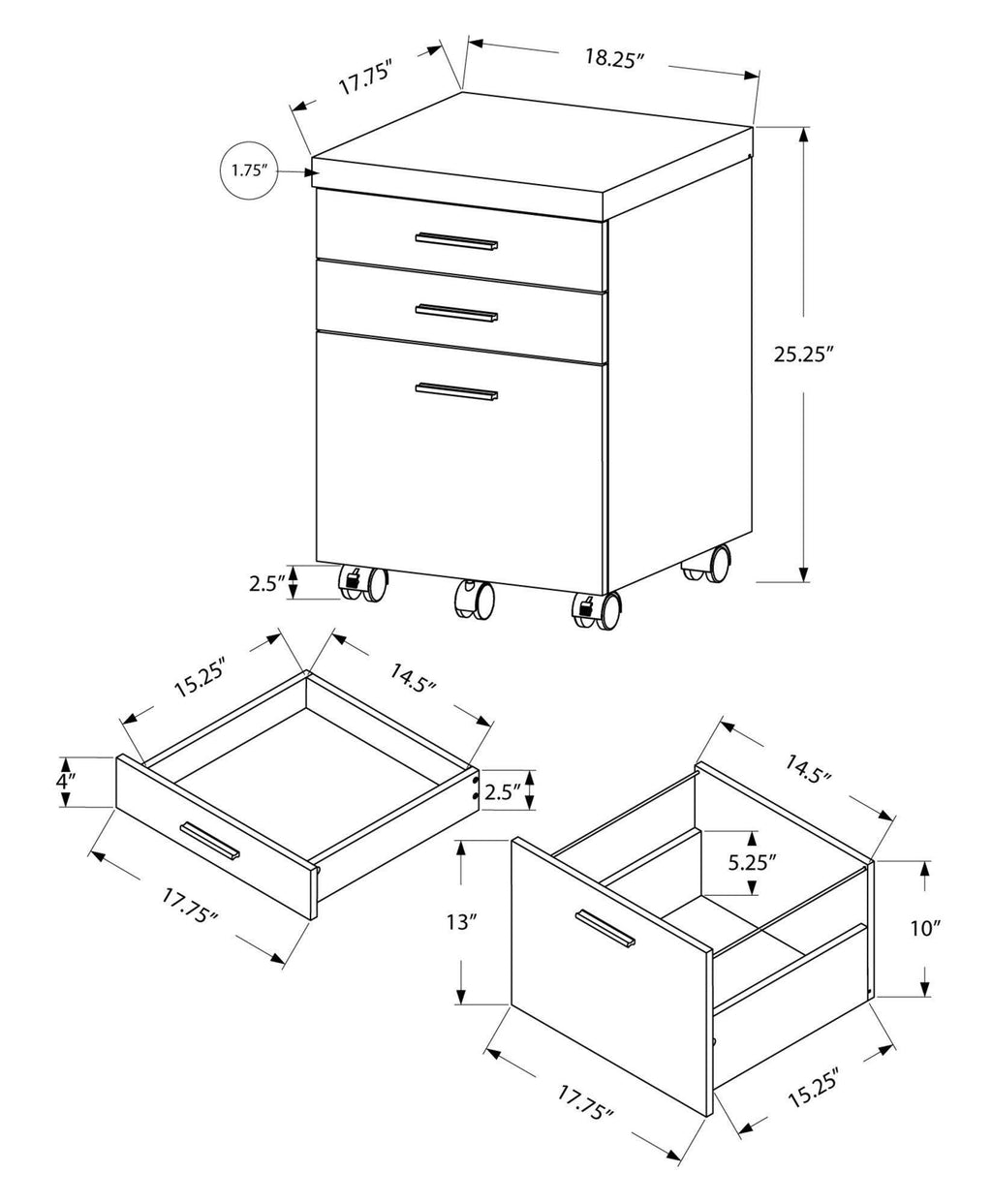 Grey Particle Board and MDF Filing Cabinet with 3 Drawers X95863