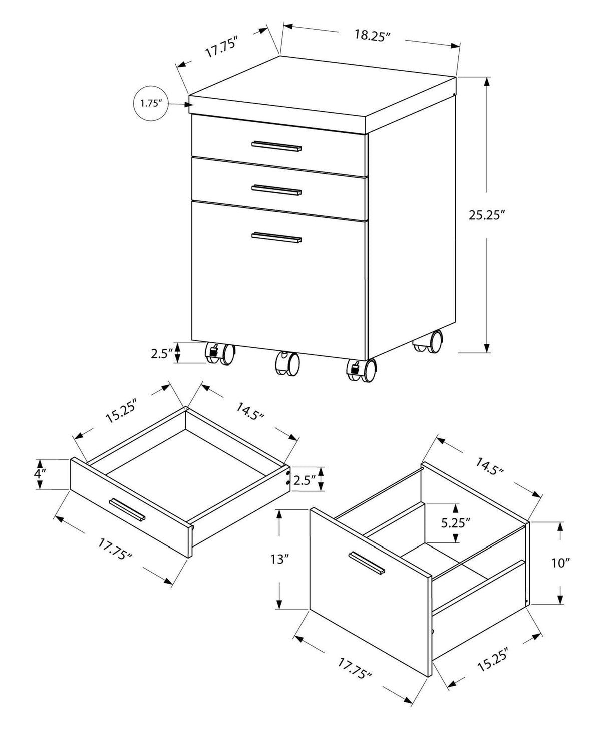 Grey Particle Board and MDF Filing Cabinet with 3 Drawers X95863