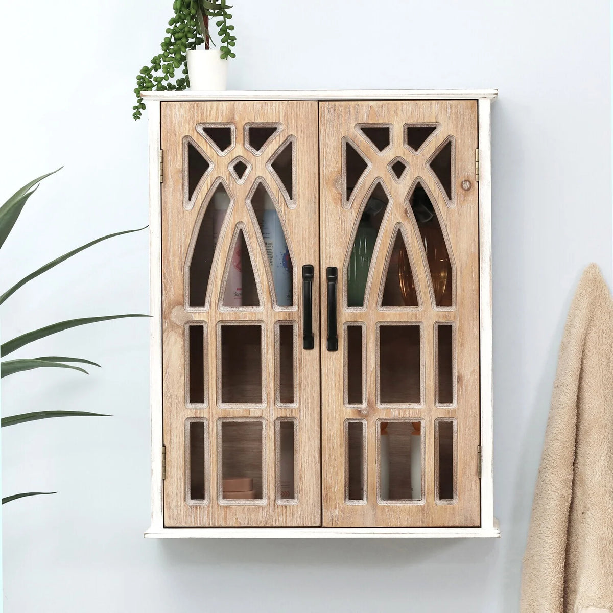 White MDF Wood 2-Door Wall Cabinet Y38899