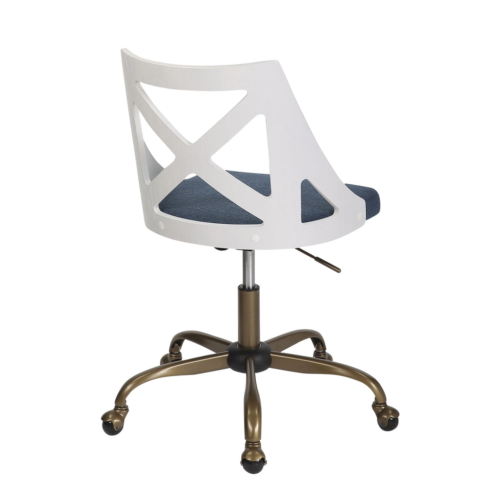 Antique Copper Metal & Blue Fabric Task Chair J4905