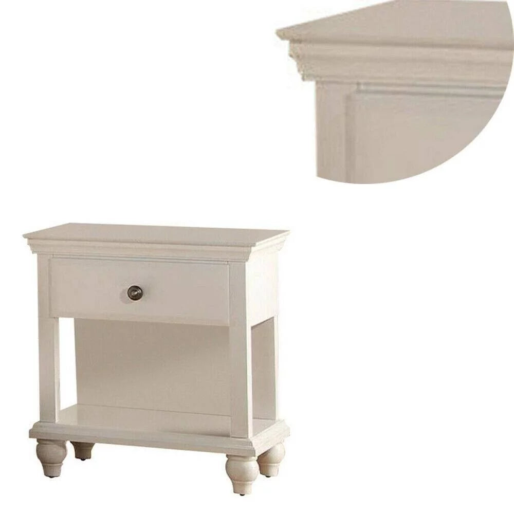 King Size Bed with 2 Nightstands White Faux Leather L9350