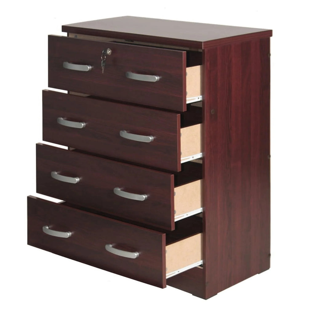 Pine Twin Bed and Dresser with Lock in Mahogany N6799