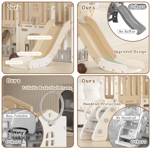 Gray 8 in 1 Toddler Slide Set with Basketball Hoop W550245