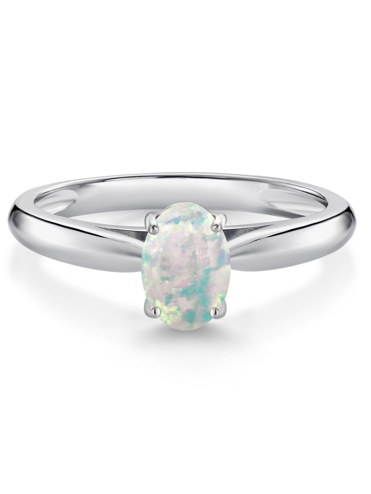 10K White Gold White Simulated Opal Solitaire Engagement Ring T39240