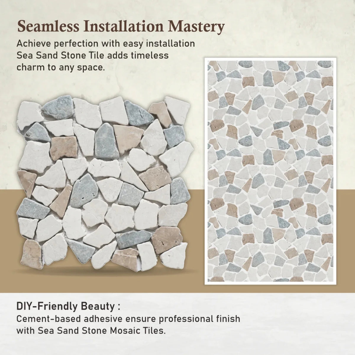 Sea Sand Mosaic Wall & Floor Tile 11.4" X 11.4" 5 tiles per case I54180