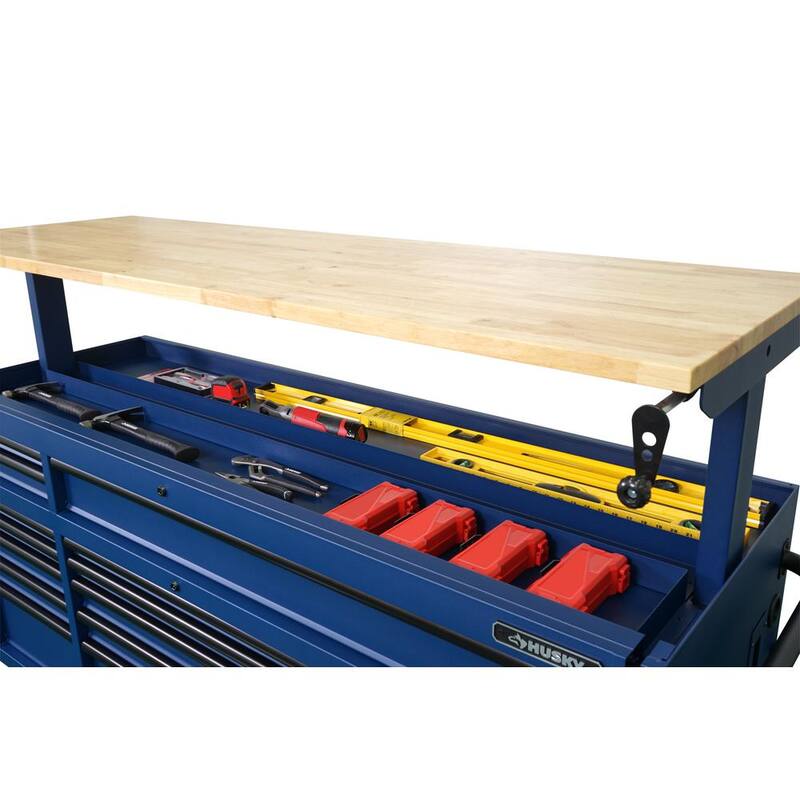 72 in. Heavy Duty Matte Blue Mobile Workbench Cabinet with Solid Wood Top E387058