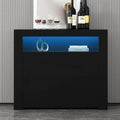 Black High Gloss Sideboard with Storage Cabinet & LED Lights, 1 Door & 2 Open Shelves F6023