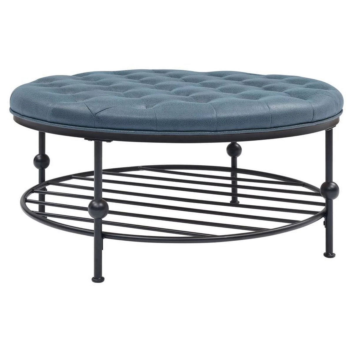 Blue Faux Leather Tufted Cocktail Ottoman N979070