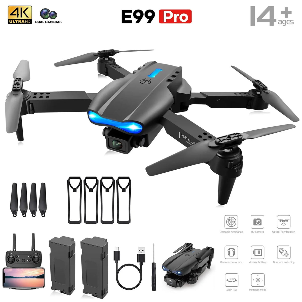 4K HD Dual Camera RC Quadcopter with 2 Batteries I6458