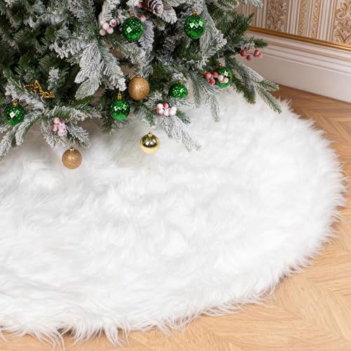 48 Inch White Faux Fur Christmas Tree Skirt T410