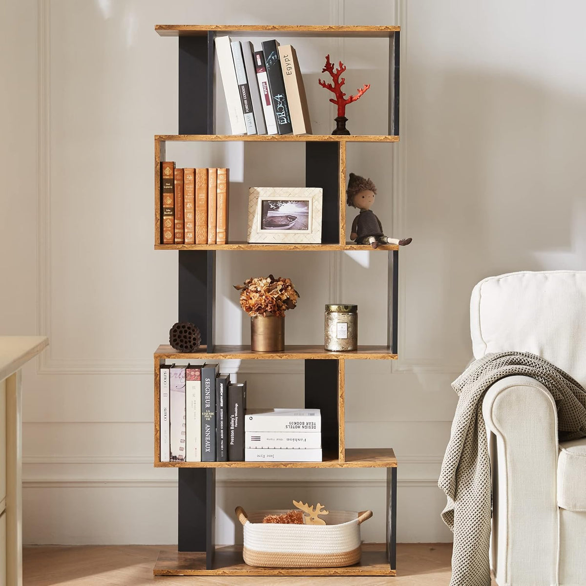 5-Tier Geometric Wooden Bookshelf U747