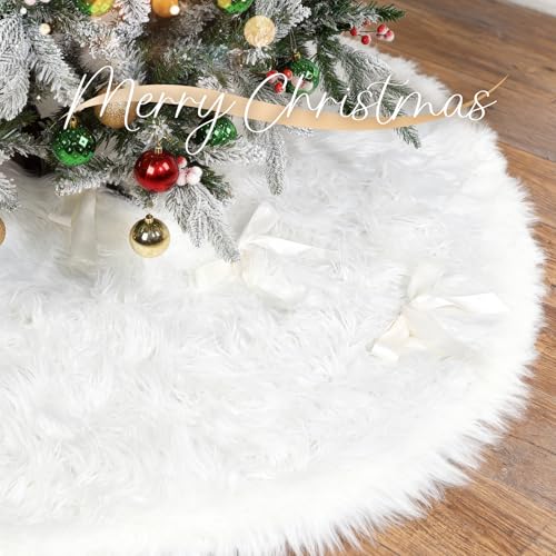 48 Inch White Faux Fur Christmas Tree Skirt T410