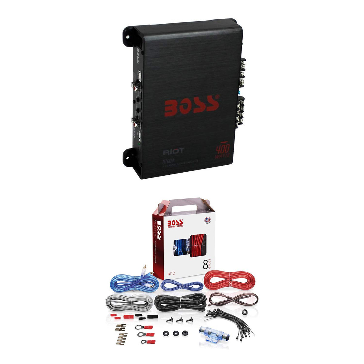 400 Watt 4-Channel Car Audio Amplifier and 8 Gauge Wiring Kit L72169