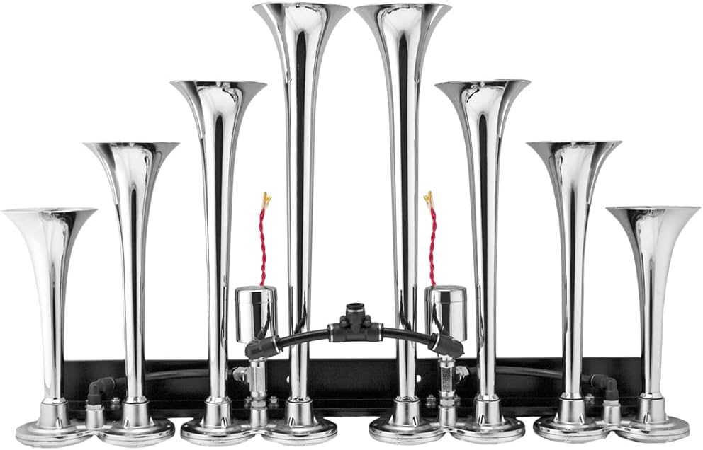 Train Horn Kit with Dual 200psi Air Compressor, 5 Gallon Tank, 8 Trumpets B8236