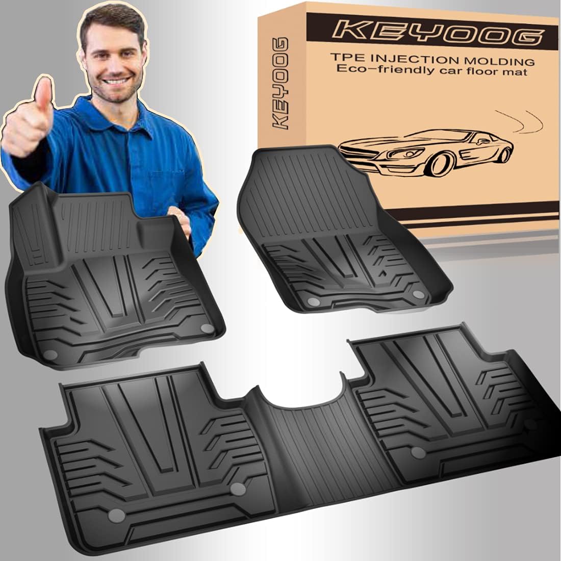 Black TPE All-Weather Car Floor Mats 3 Pieces A24057