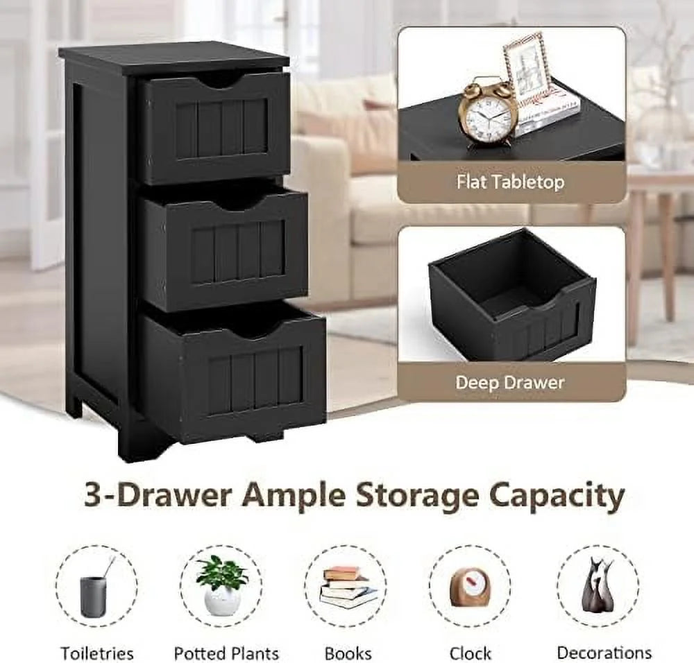 Black 3 Drawer Wooden Bathroom Cabinet K7135