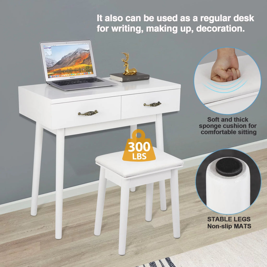White Vanity Table Set with Lighted Mirror and 4 Drawers R289896