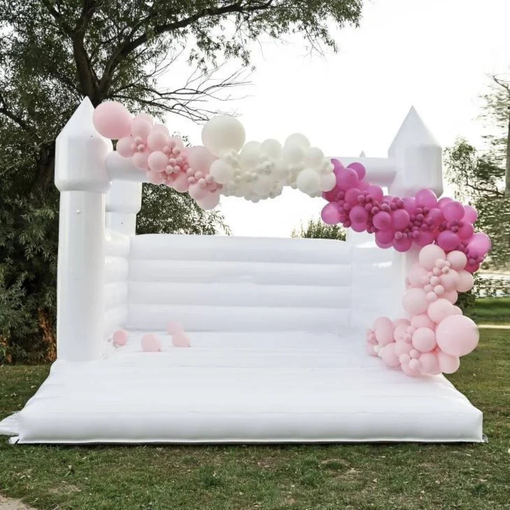 Inflatable White Bounce House with Air Blower 13*10*10ft Z18002