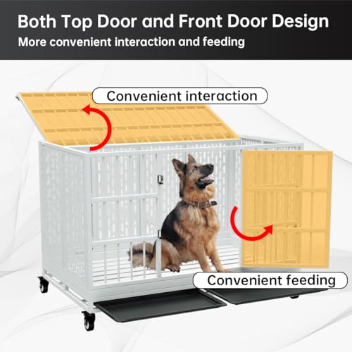 48 Inch Heavy Duty Metal Dog Crate with Wheels, Folding, Removable Tray P5298