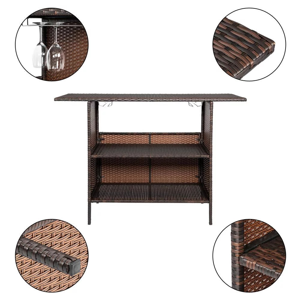 Rattan Wicker Bistro Table with Storage Space Y3926