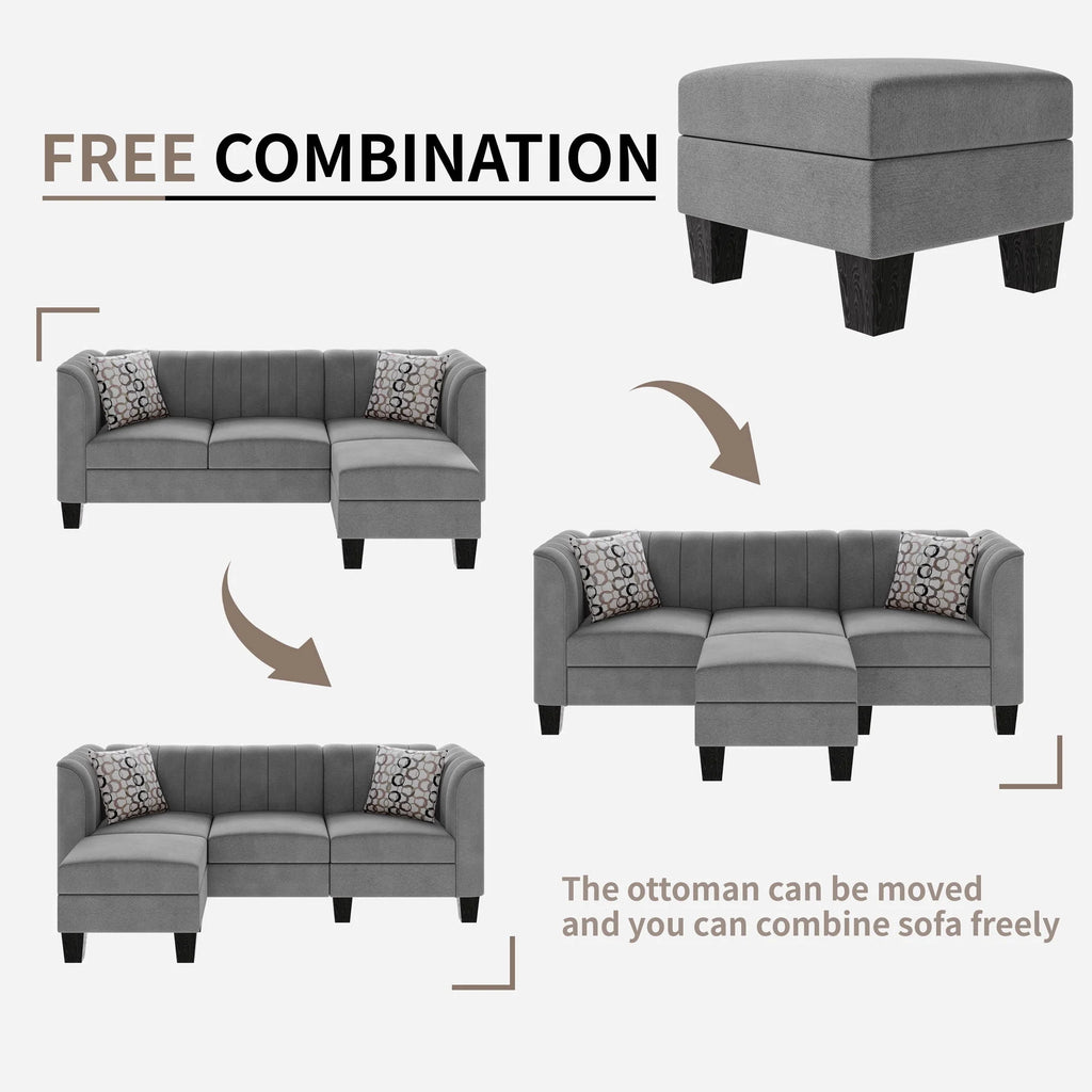 Black L Shaped Linen Fabric Sectional Sofa N8312