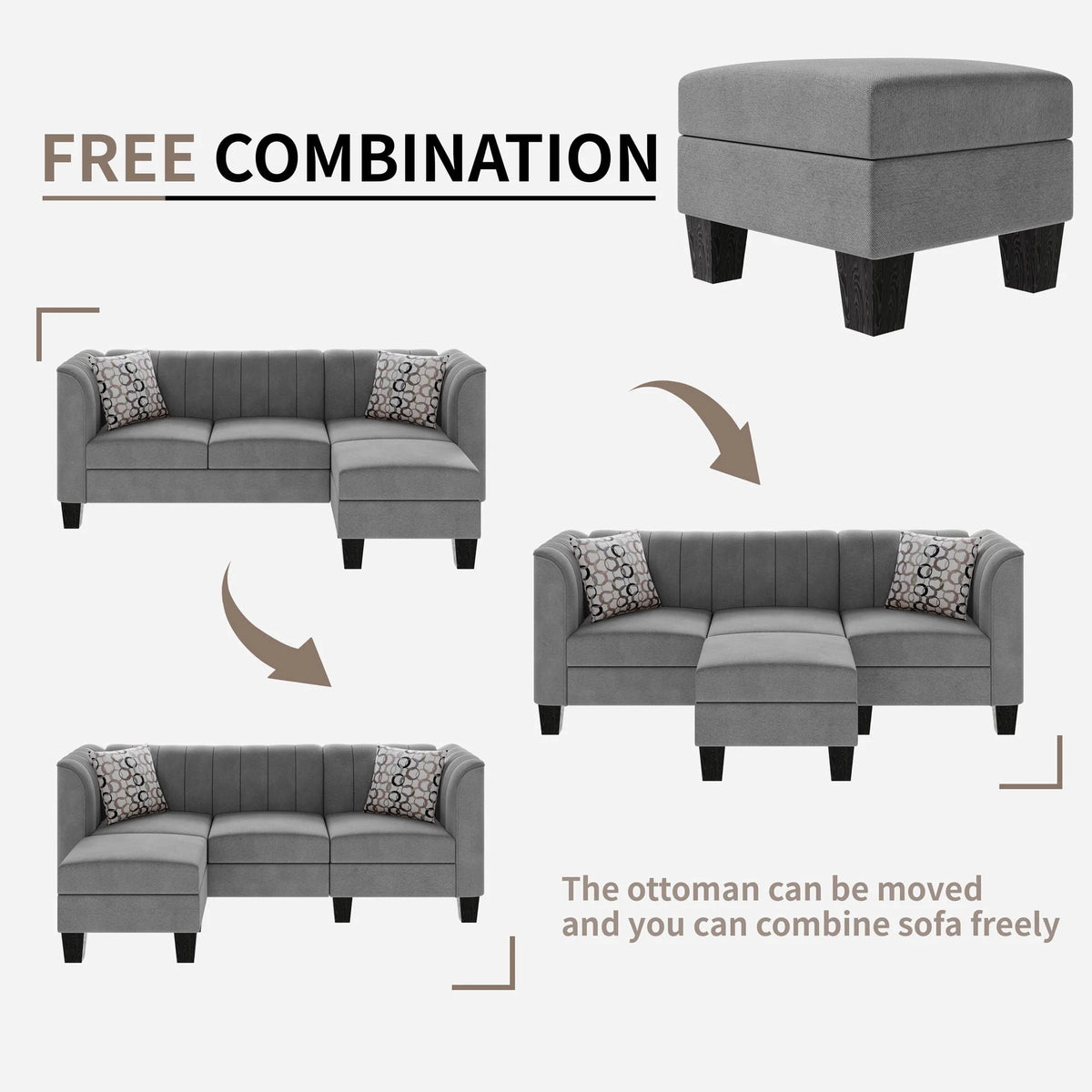 Black L Shaped Linen Fabric Sectional Sofa N8312