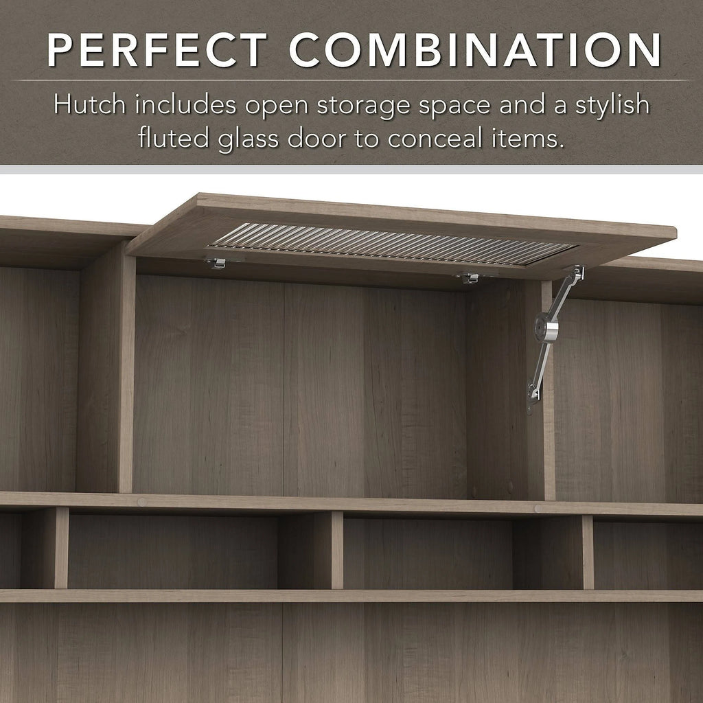L-shaped Desk with 5-Shelf Bookcase and Hutch F841