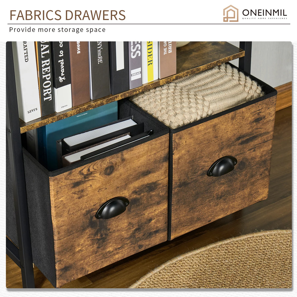 5 Shelf 2 Drawer Rustic Brown Bookcase Y7181