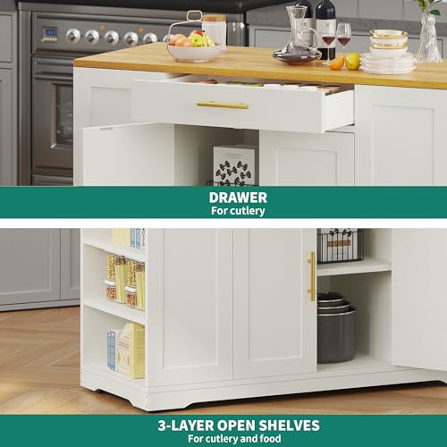 White Oak Rolling Kitchen Island with Trash Can Storage G26977