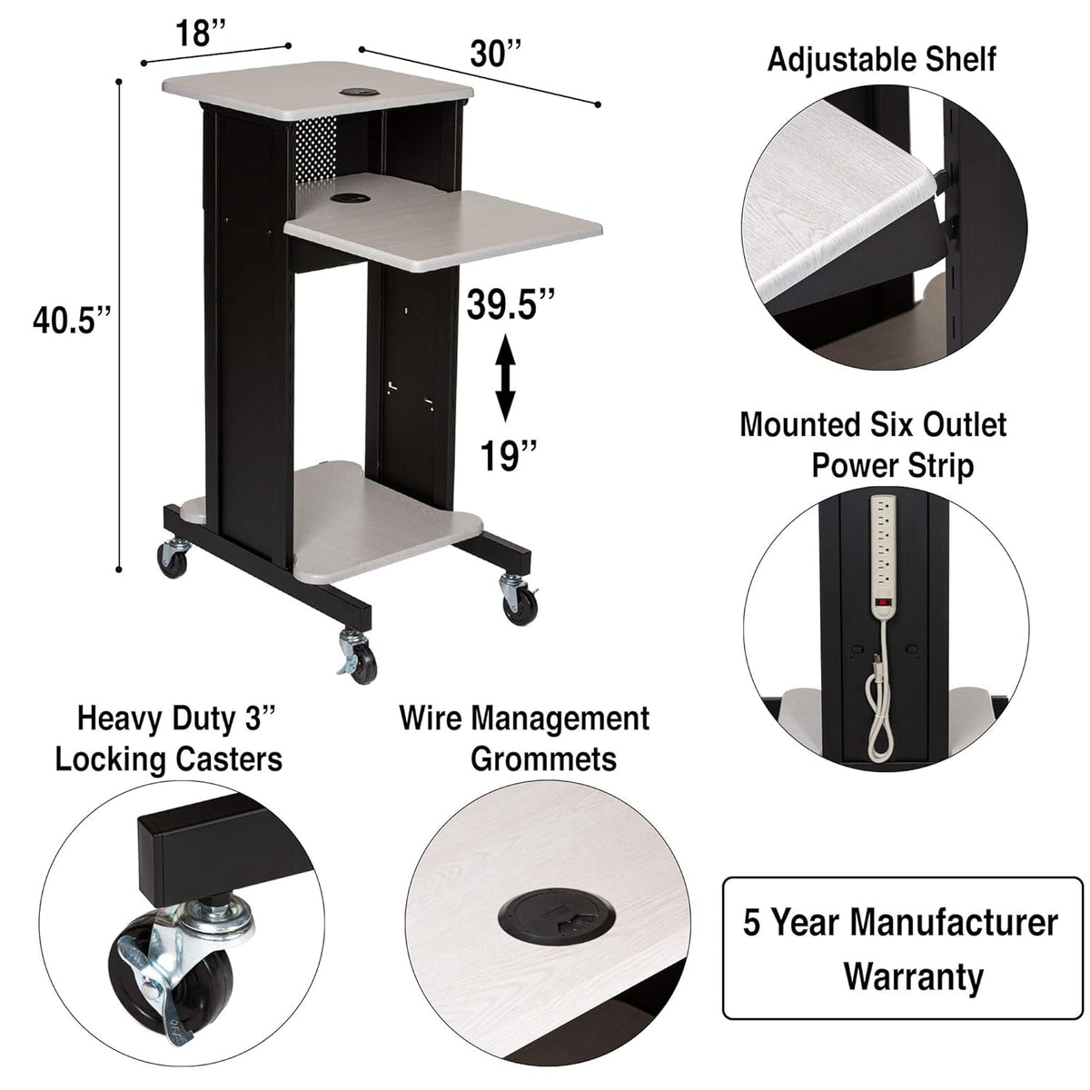 Presentation Cart and Stand, Steel Frame, Ivory Woodgrain K2781