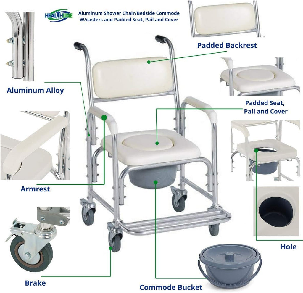 Medical Commode Toilet Rolling Shower Chair With Casters C630