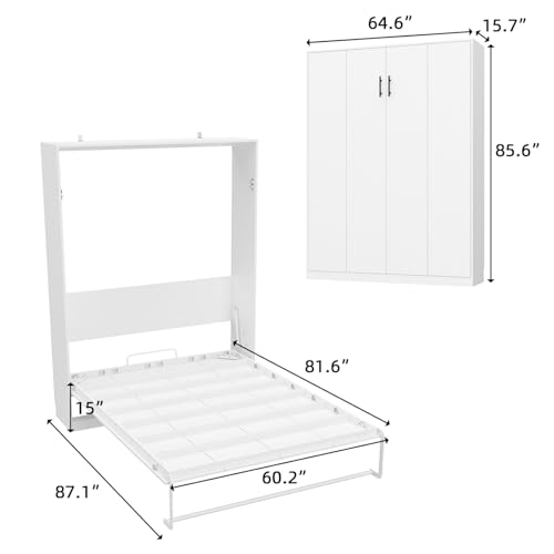 White Queen Size Murphy Wall Bed Cabinet Foldable Platform Bedframe V151774
