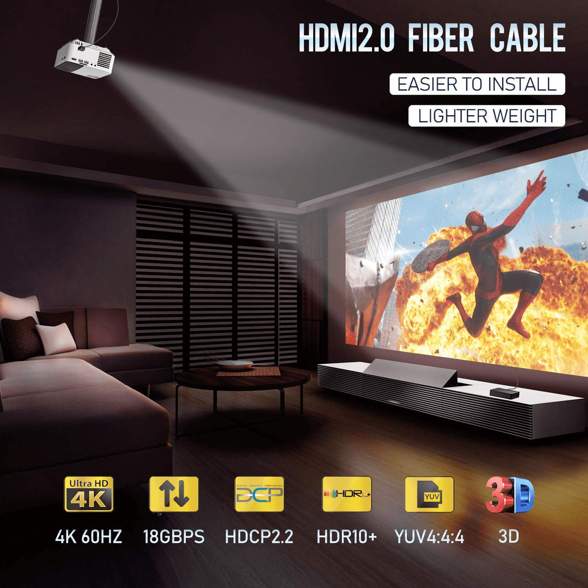 Fiber Optic HDMI Cable 40 Feet 4K60Hz 18Gbps HDR10 ARC O86686