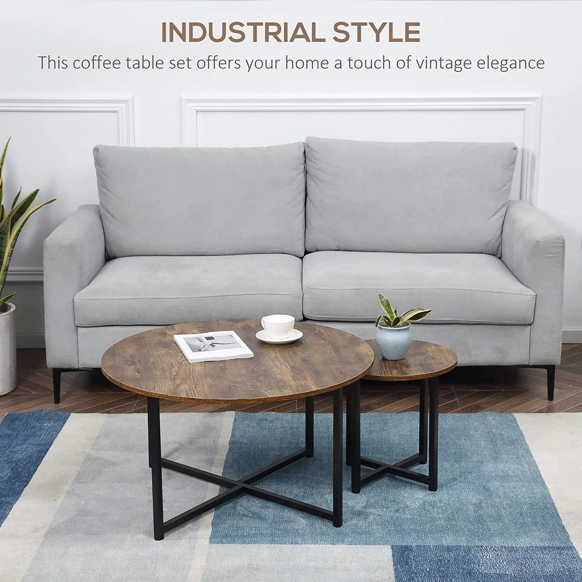 Set of 2 Round Coffee Table with Metal Frame X922015