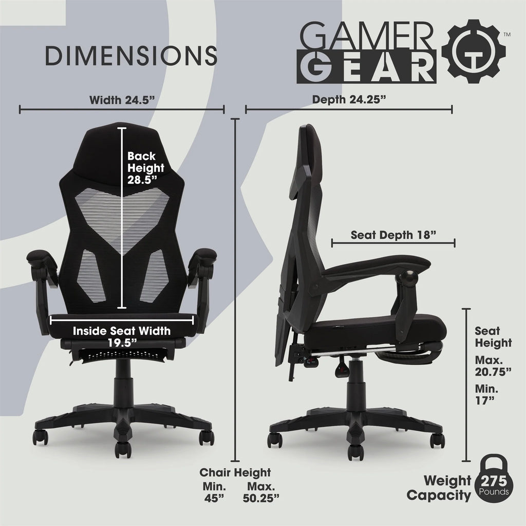 Black Fabric Gaming Office Chair with Extendable Leg Rest Q46634