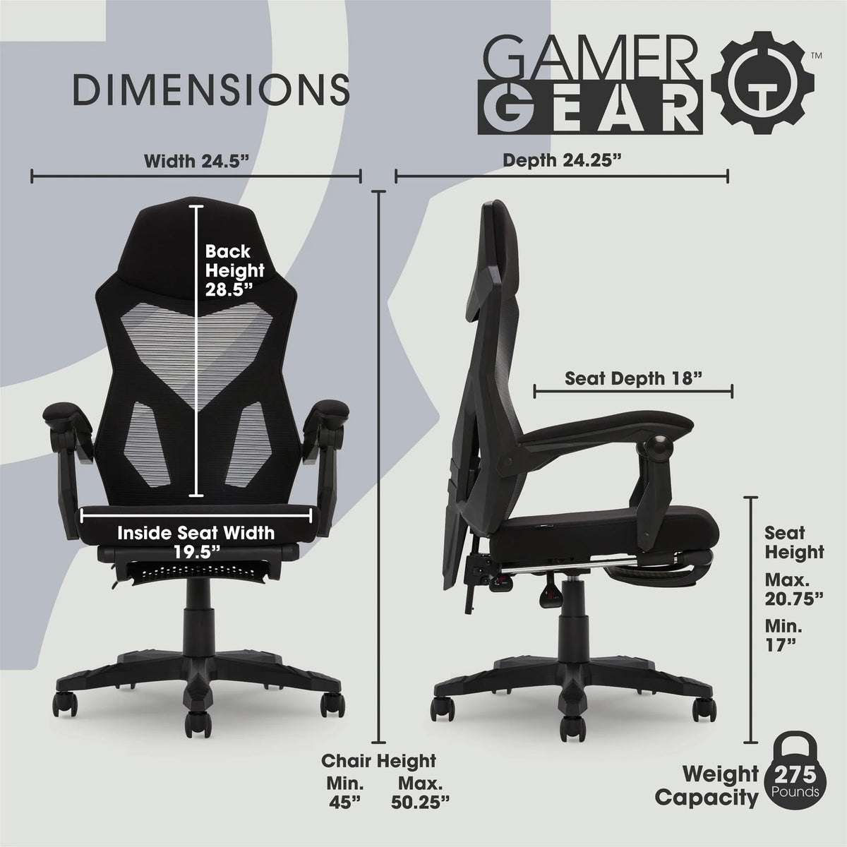 Black Fabric Gaming Office Chair with Extendable Leg Rest Q46634