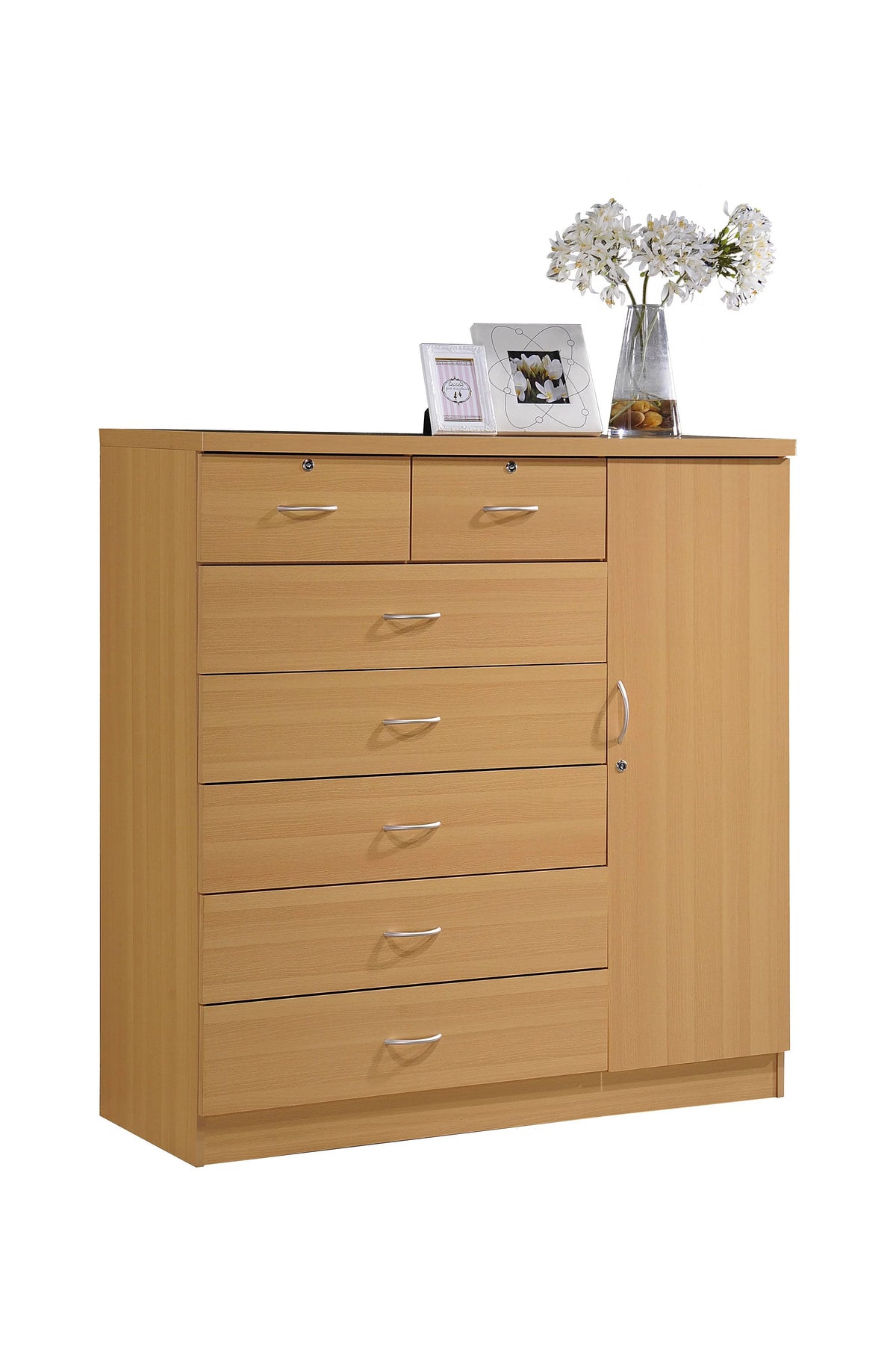 7 Drawer Dresser with Side Cabinet and 3 Shelves, Chocolate C9131