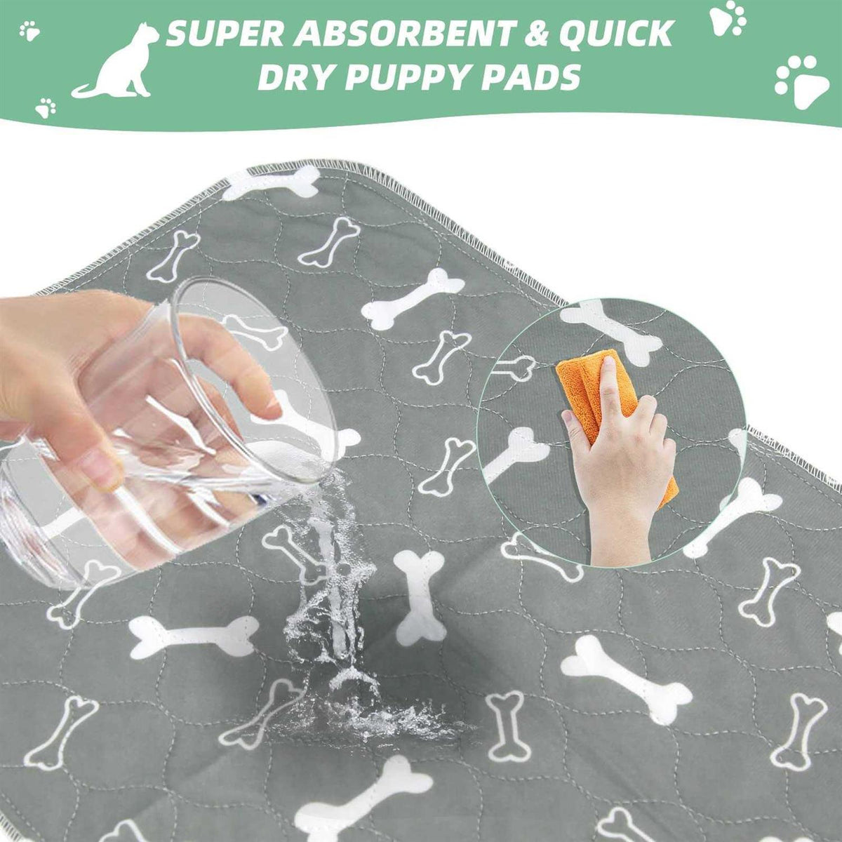Washable Dog Pee Pads 2 Pack Reusable Non-Slip Dog Mat Y8720