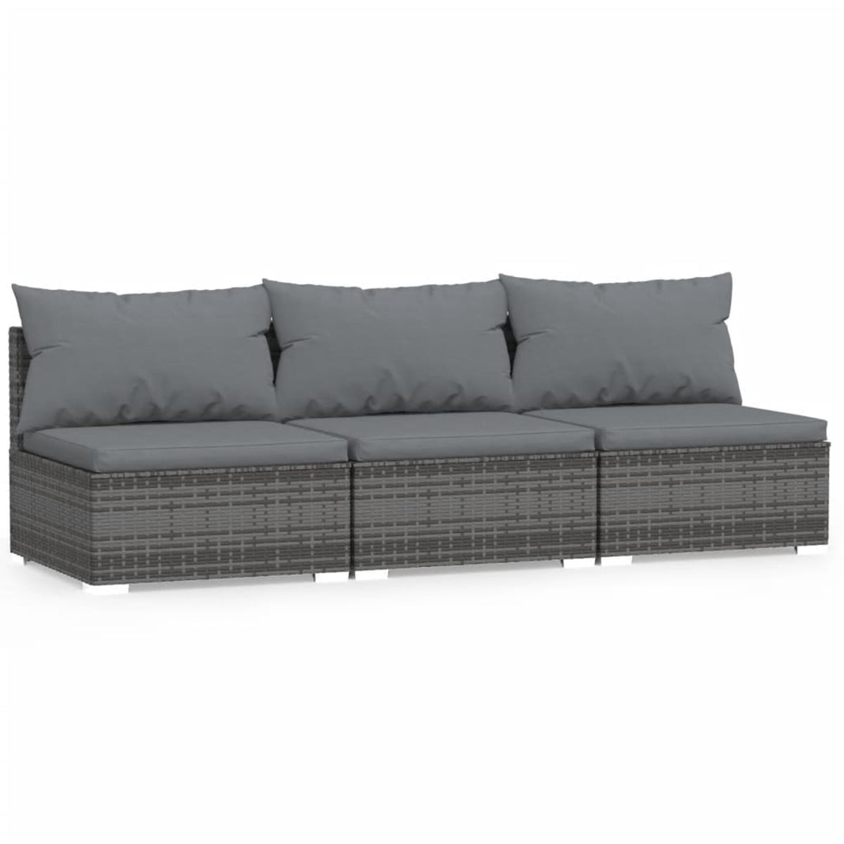 3-Seater Gray Poly Rattan Sofa with Cushions M361