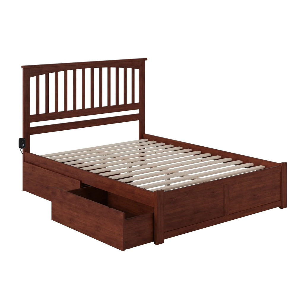 King Platform Bed with 2 Drawers in Walnut L643