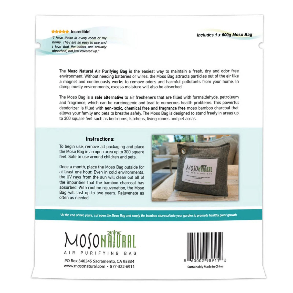 600g Unscented Charcoal Odor Absorber Q503