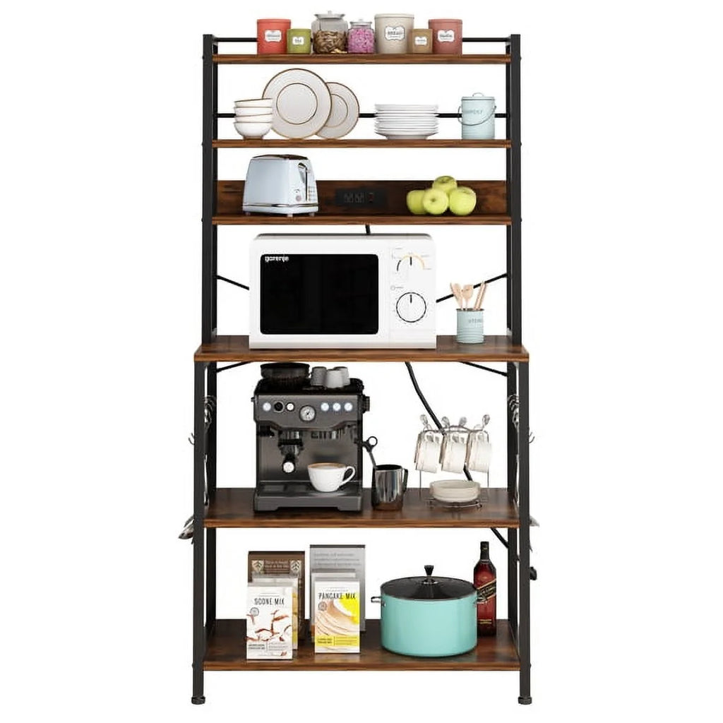 Rustic Brown 6-Tier Bakers Rack with Power Outlets V603194