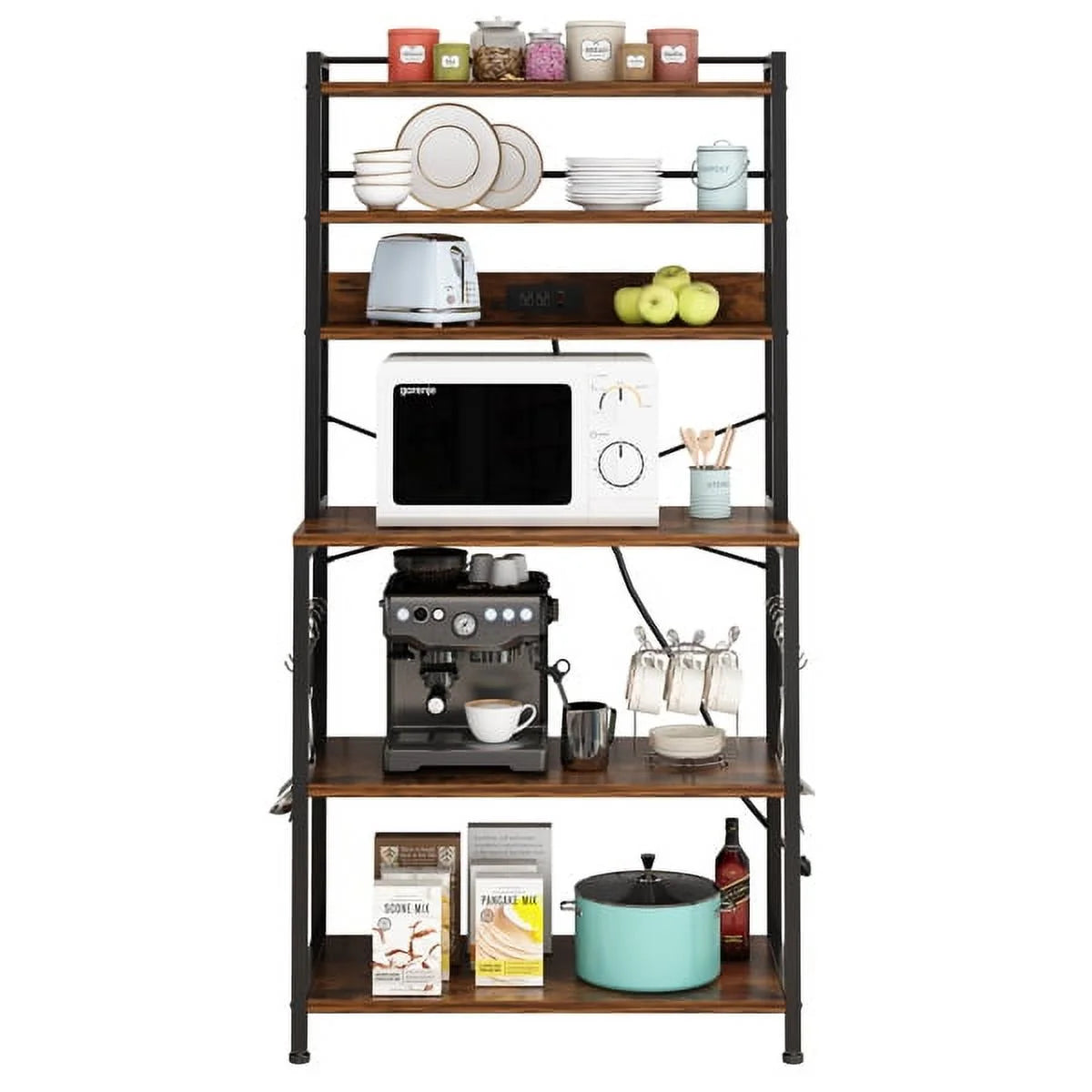 Rustic Brown 6-Tier Bakers Rack with Power Outlets V603194